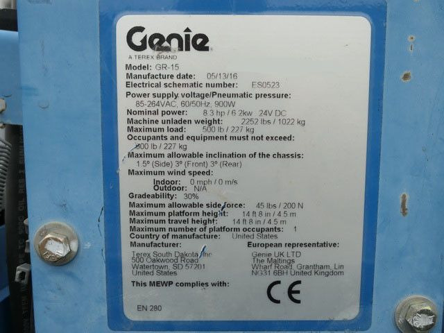 Genie CR 15, Scherenbühne, 6,5mtr. Arbeitshöhe,Elektr.  liising Genie CR 15, Scherenbühne, 6,5mtr. Arbeitshöhe,Elektr.: pilt 15