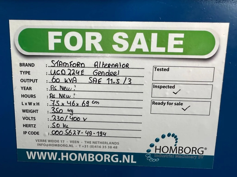 Generaatorikomplekt Stamford UCD224E 60 kVA Generatordeel Alternator as New !: pilt 9